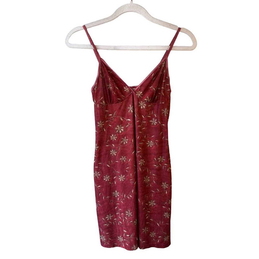 Claudel Vintage Y2K Floral Red Spaghetti Strap Slip Dress Size PS 90s Stretch - Picture 2 of 11
